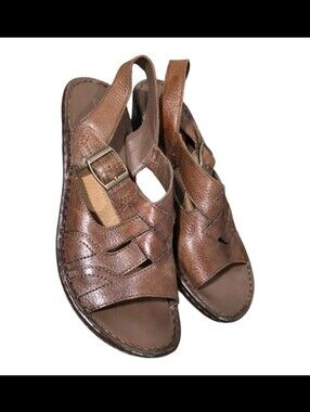 Clarks Soft Leather Woven Criss-Cross Comfort Sandal Size 8M Brown Tan
